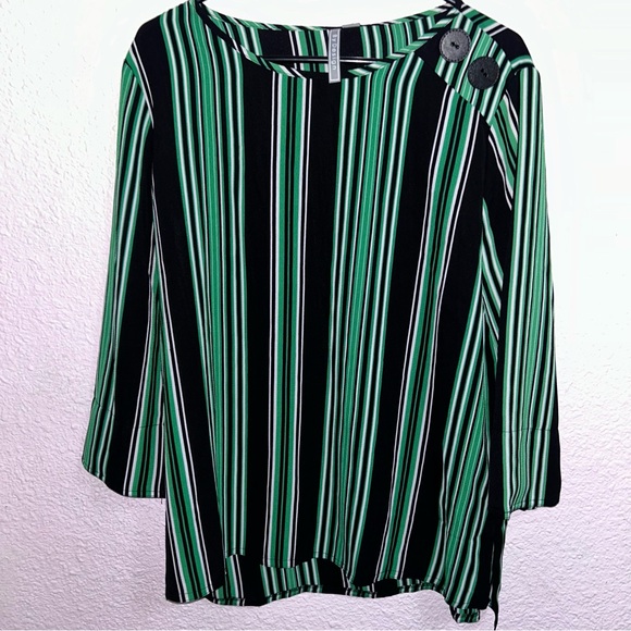 By Design Tops - By Design Women’s XL Green and Black Striped Blouse